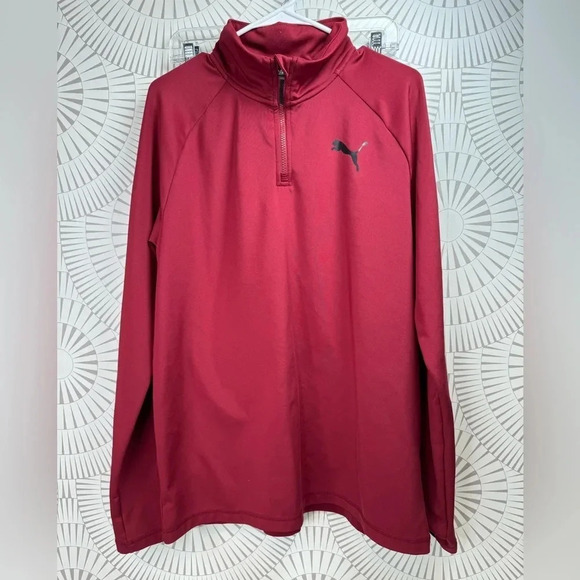 Puma Mens Long‎ Sleeve Red Quarter Zip Short Size Large - Picture 1 of 4